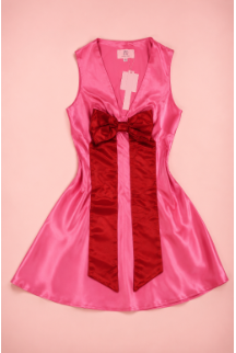 Macharee Pink Satin Dress with Statement Bow